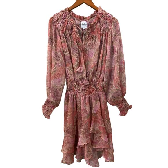 NWT Misa Almaha Mini Dress Small Pink Muted Paisley Ruffle Feminine - Picture 13 of 16